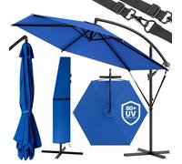 KINGSLEEVE® Parasol de jardin extérieur en alu Parasol déporté inclinable bleu Ø330cm avec manivelle Protection UV 50+