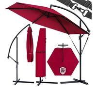Kingsleeve® Parasol déporté inclinable rouge Ø 300cm Pare-soleil en aluminium avec manivelle housse Protection UV50+ jardin