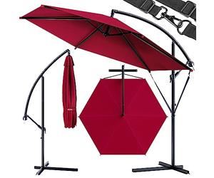 Kingsleeve® Parasol déporté inclinable rouge Ø 300cm Pare-soleil en aluminium avec manivelle housse Protection solaire jardin