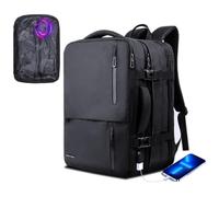 KINGSLONG Sac à Dos Cabine Avion avec Pompe à Vide Intégrée, Sac à Dos | Voyage Compression Sous Vide pour Homme, Extensible 35L, Sac Ordinateur Portable 17 Pouces, USB, Résistant à l'Eau, Business