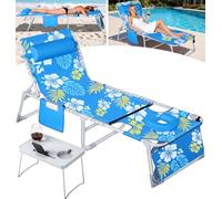 KingSom Chaise Longue Pliante avec Trou pour Visage, Bain de Soleil Transat Plage avec Table Pliante, Capacité de 160kg, 6-Position Chaise Longue Inclinable avec Appuie-Tête&Poche, pour Jardin,Piscine