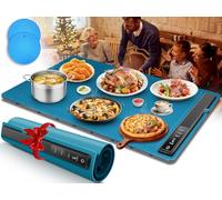 KingSom Chauffe Plat Électrique, Plateau Chauffant avec Température Réglable 60-100°C, Plaque Chauffante Electrique en Silicone Pliable,Verrouillage Enfant,Plateau Chauffant Buffet avec 2 Petits Tapis