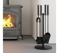 Kingson Set de 5 accessoires de cheminée noir - Dia18x48cm - Accessoires pour brûleurs à bûches - Kit complet d'outils pour l'entretien de la cheminée