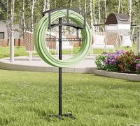 Kingson Support de tuyau d'arrosage portable avec panier de rangement - Construction robuste en acier noir, peut contenir un tuyau de 45 m, design autonome et amovible avec outils pour un assemblage