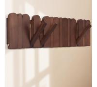 KINGSOW Patère murale : 8 crochets rabattables en bois marron pour suspendre chapeaux, vestes - Gain de place pour couloir, chambre à coucher