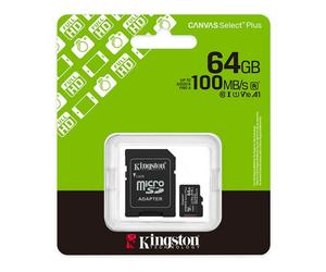 Kingston 64GB microSDXC Canvas Select Plus Gen3 100MB/s A1 Card + Adapter - Carte SD