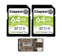 Kingston 64GB SDHC Canvas Select Plus Memory Card (2-Pack) with Focus High Speed Card Reader Bundle (3 Items)