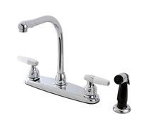 Kingston Brass FB751 Robinet de cuisine central Americana avec bec de 7 pouces, 8 pouces, avec pulvrisateur blanc, chrome poli