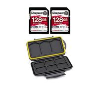 Kingston Canvas React Plus 128GB U3 V90 SDXC UHS-II SD Card (2-Pack) Bundle and Memory Storage Carrying Case (3 Items)