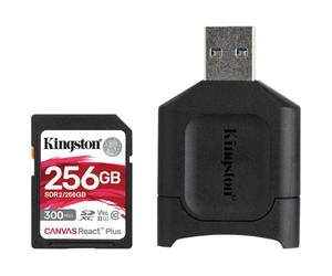 Kingston Canvas React Plus - Carte mémoire flash - 256 Go - Video Class V90 / UHS-II U3 / Class10 - SDXC UHS-II
