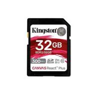 Kingston Technology 32GB Canvas React Plus SDHC UHS-II 300R/260W U3 V90 for Full HD/4K/8K