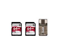 Kingston Canvas React Plus U3 V90 Lot de 2 cartes SD 64 Go avec lecteur de cartes haute vitesse tout-en-un