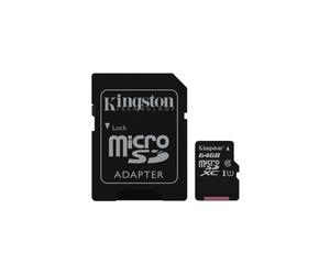 Kingston Canvas Select 64Go MicroSDXC UHS-I U1 Classe 10, lecture 80Mo/s, écriture 10Mo/s, FAT32/exFAT, résistant aux chocs et à l'eau, adaptateur SD inclus