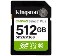 Kingston Carte mémoire SDXC Canvas Select Plus Gen3 512 Go 150 Mo/s C10 UHS-I U3 V30