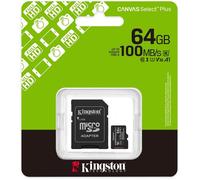 Kingston Canvas Select Plus Carte mémoire microSD 64GB microSDXC Gen3 100MB/s A1 Adaptateur SD Inclus - SDCS3/64GB