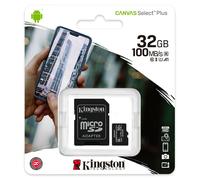 Kingston Technology Carte micSDHC Canvas Select Plus 100R A1 C10 de 32 Go + ADP