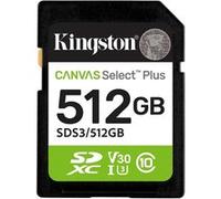 Kingston Cartes mémoire SD Canvas Select Plus 512Go SDXC Gen3 150MB/s C10 UHS-I U3 V30-SDS3/512GB G