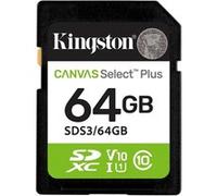 Kingston Cartes mémoire SD Canvas Select Plus 64Go SDXC Gen3 100MB/s C10 UHS-I U1 V10-SDS3/64GB G