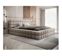 Kingston - lit coffre - 160x200 - sommier inclus - en tissu bouclette - Beige