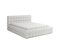 Bestmobilier - Lit 160X200 cm Kingston en Tissu Bouclette Blanc avec Sommier Inclus - Chambre Adulte