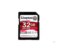 Kingston Technology 32GB Canvas React Plus SDHC UHS-II 300R/260W U3 V90 for Full HD/4K/8K