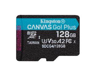 Kingston Technology Carte microSDXC Canvas Go Plus Gen4 200R A2 U3 de 128 Go, pack unique sans ADP