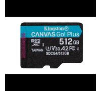 Kingston Technology Carte microSDXC Canvas Go! Plus Gen4 512 Go UHS-I U3 V30 A2, Lecture 200MB/s, Écriture 160MB/s, Format exFAT