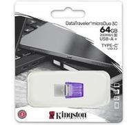 Kingston Technology DataTraveler microDuo 3C lecteur USB flash 64 Go USB Type-A / USB Type-C 3.2 Gen 1 (3.1 Gen 1) Violet, Acier inoxydable