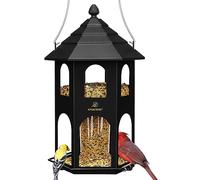 Kingsyard Maison d'oiseaux en métal à suspendre, mangeoire pour oiseaux sauvages, facile à nettoyer et à remplir, maison d'oiseaux pour jardin et balcon, Noir