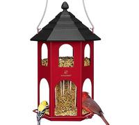 Kingsyard Mangeoire à Oiseaux en métal pour Suspension extérieure, mangeoires pour Oiseaux Sauvages avec perchoir Circulaire, Facile à Nettoyer et à remplir, Grande capacité de 1,8 kg, Rouge