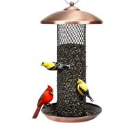 Kingsyard Mangeoires à oiseaux en métal à suspendre à l'extérieur, mangeoire cardinale pour graines de tournesol, grand plateau et toit imperméable, capacité de 1,1 kg (cuivre antique)