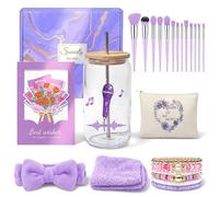 KINGTLE Cadeaux pour Filles, Cadeaux d'anniversaire pour Adolescentes de 11,12,13,14,15, 16 ans, Cadeau de rentrée scolaire pour fille, verre avec couvercle et paille,Trousse de maquillage, pinceaux