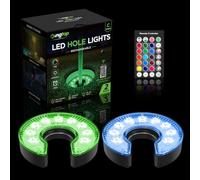 KINGTOP Lot de 2 lumières LED en forme de C pour trou de golf dans le | Accessoires de golf de nuit, éclairage RVB, 16 couleurs, télécommande, minuterie de 1 à 4 heures, étanchéité IP65