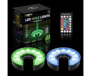 KINGTOP Lot de 2 lumières LED en forme de C pour trou de golf dans le | Accessoires de golf de nuit, éclairage RVB, 16 couleurs, télécommande, minuterie de 1 à 4 heures, étanchéité IP65