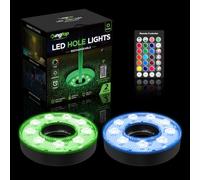 KINGTOP Lot de 2 lumières LED en forme de O pour trou de golf dans le | Accessoires de golf de nuit, éclairage RVB, 16 couleurs, télécommande, minuterie de 1 à 4 heures, étanchéité IP65