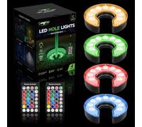 KINGTOP Lot de 4 lumières LED en forme de C pour trou de golf dans le | Accessoires de golf de nuit, éclairage RVB, 16 couleurs, télécommande, minuterie de 1 à 4 heures, étanchéité IP65