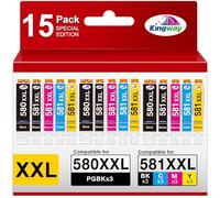 KINGWAY 580 581 XXL Cartouches Encre Compatibles pour Canon PGI-580 CLI-581 XXL Multipack pour Canon Pixma TS6350 TS705 TS8350 TS8352 TS9550 TS6351 TS8351 TR8550 TR7550 TS9150 (15 Pack)