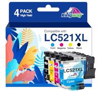 KINGWAY LC521 Cartouche d'encre Compatible pour Brother LC521VAL pour DCP-J1260W DCP-J1310DW DCP-J1313DW DCP-J1360DW DCP-J1460DW (4 Pack)