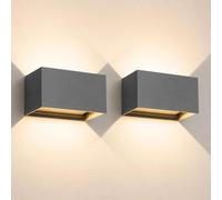 Kingwen Lot de 2 Appliques Murale LED Exterieures Haut-Bas 3000k 20W Gris | Gris Lampe murale en aluminium, 2000 lm, ip65,angle réglable de 0 à 120 pour intérieur et extérieur.