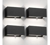 Kingwen Lot de 4 Appliques Murales LED Exterieures avec Détecteur 20W Noir | ip65 Lampe murale en aluminium, 6000K, 1000 lm, angle réglable de 0 à 120 pour intérieur et extérieur.