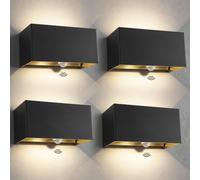 Kingwen Lot de 4 Appliques Murales LED Exterieures avec Détecteur 20W Noir | Lampe murale en aluminium, 3000K, 1000 lm, angle réglable de 0 à 120 pour intérieur et extérieur.