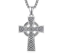 KINGWHYTE Celtic Cross Collier en argent sterling 925 avec pendentif en forme de nœud celtique - Cadeau de protection religieux - Bijoux irlandais - Cadeau pour homme et femme, Pas de gemme