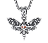 KINGWHYTE Collier gothique en argent sterling 925 avec pendentif tête de mort, papillon et hibou, cadeau pour femmes et filles, 18in+2in, Argent sterling, Zircone cubique