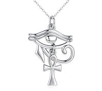 KINGWHYTE Collier œil d'Horus en argent sterling 925 avec pendentif croix égyptienne œil d'Horus pour homme et femme - Chaîne en argent de 45,7 cm + 5,1 cm