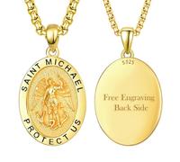 KINGWHYTE Collier St Michael/St Christophe pour hommes et femmes en argent sterling 925 - Médaille de protection - Pendentif - Bijou de remise de diplôme - Cadeau avec chaîne en acier inoxydable, 20mm