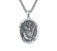 KINGWHYTE Collier St Michel/St Christophe en argent sterling S925 avec pendentif Archange Saint Michel Protéger US Bijoux Cadeaux de remise de diplôme pour femmes et hommes, 25 mm/0.98 inch, Argent