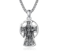 KINGWHYTE Saint Gabriel Collier pour hommes et femmes en argent sterling 925 Saint Gabriel Celtic Cross Pendentif Colliers Protection Bijoux catholiques Cadeaux pour hommes femmes