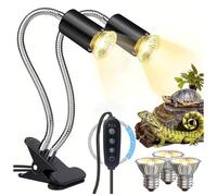 KINGYEENUO Lampe de Chaleur à Double Tête pour Reptiles avec Minuteur, 3 Ampoules: 2x50W 1x25W UVA + UVB E27 Basking Lumière, Lampe à Pince Rotative à 360 ° avec Commande Séparée pour Tortue, Lézard