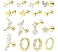 KingYH 16 Pcs Boucles d'oreilles en acier chirurgical Helix Piercings Créoles Set de boucles d'oreilles en zirconium cubique Rond de cartilage Huggie Hoop Boucles d'oreilles multiples Piercing Oreille