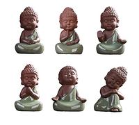 Kingzhuo Lot de 6 statues de Bouddha mignonnes en céramique - Collection de moine - Adorables bébés de Bouddha - Décoration de la maison - Zen - Figurines Rulai paisibles